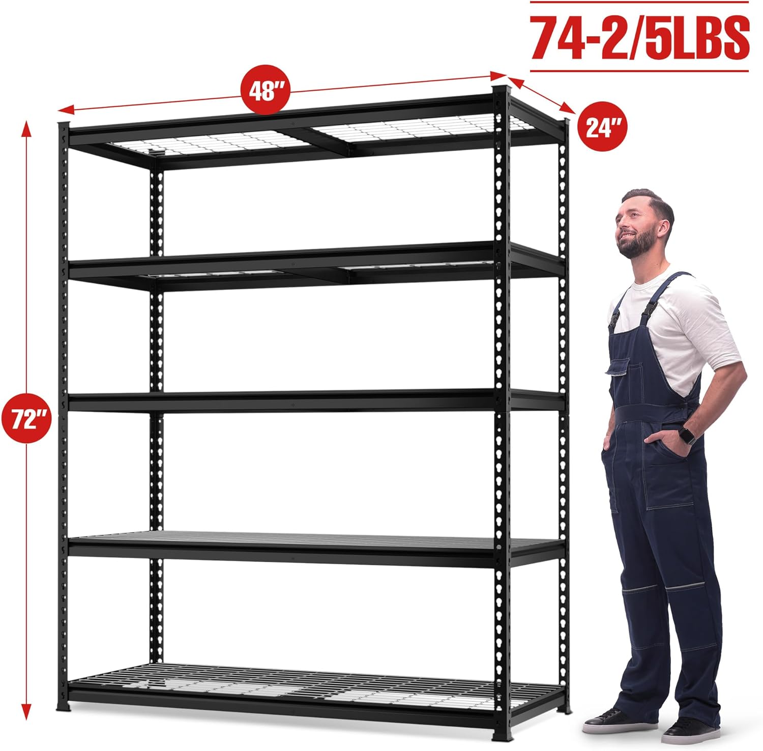 WORKPRO 5-Tier Metal Shelving Unit - Heavy Duty Adjustable Storage Rack | 48”W x 24”D x 72”H, 4000 lbs Capacity