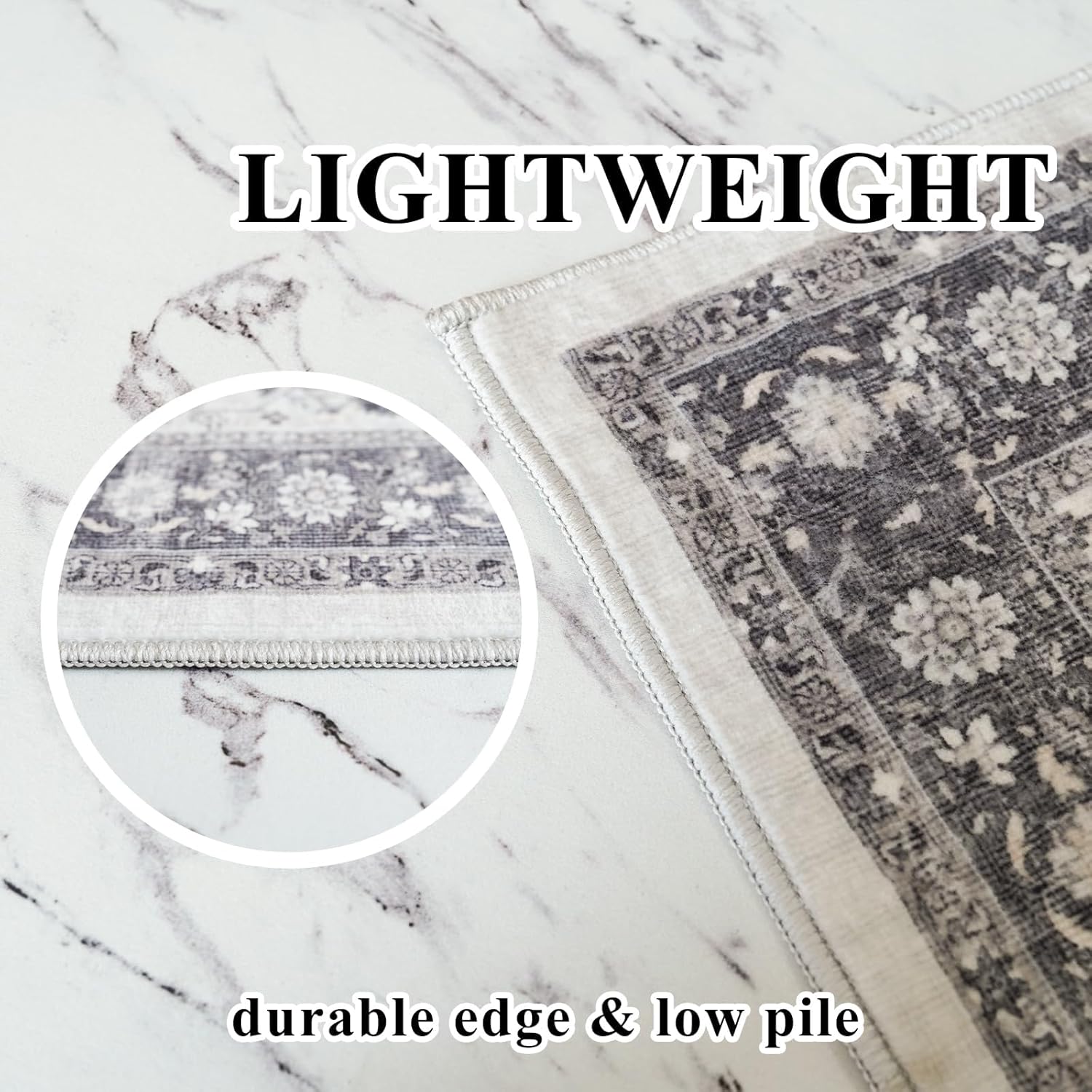 Skiennix Washable Kitchen Sink Rugs - Non-Slip Soft Stain Resistant Mat | 2x4 Grey Boho Decor