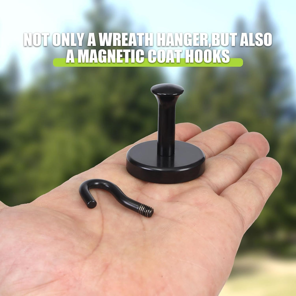 Neosmuk Magnetic Coat Hook - 170lb Heavy Duty Magnet Hooks | Versatile Wreath Hanger - Black, 4 Pack