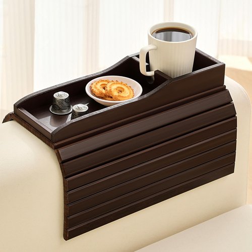 HNLISA Bamboo Couch Cup Holder Arm Tray Table，Couch Drink Holder，Sofa Cup Holder Armrest Tray，Anti-Slip Foldable Arm Chair Table Tray Recliners for Drink,Cups, Snacks, Phone, Remote