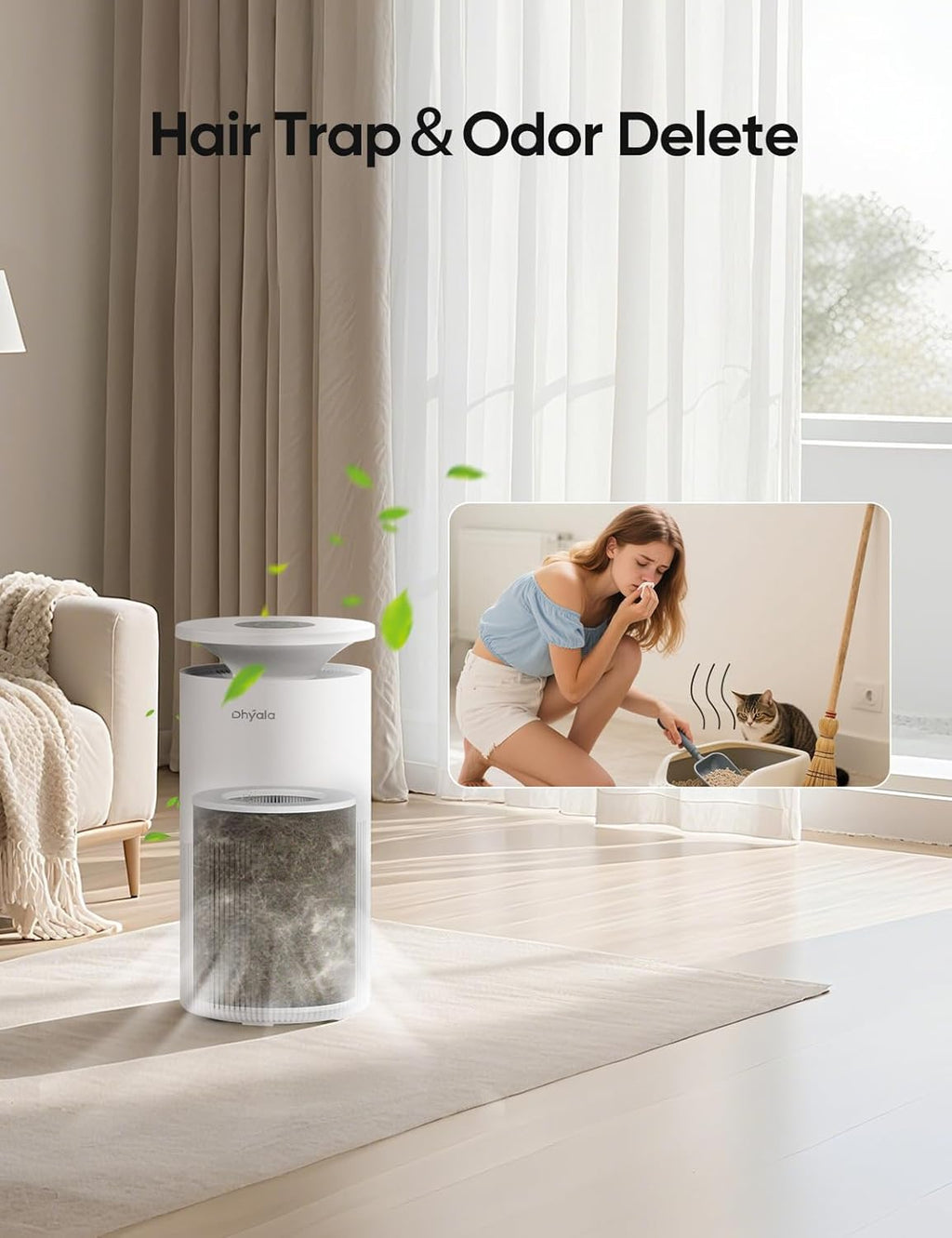 Skiennix Air Purifier - H13 True HEPA for Large Rooms up to 3620Ft² | Smart WiFi, 360° Intake, Quiet 22dB