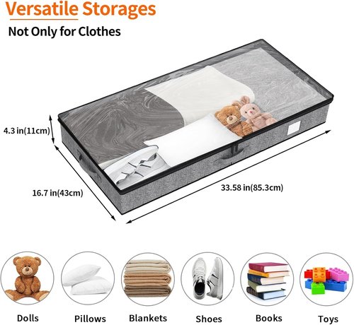 Fixwal Under Bed Storage Containers - 4 Pack Low Profile Organizer for Clothes | Sturdy Reinforced Design