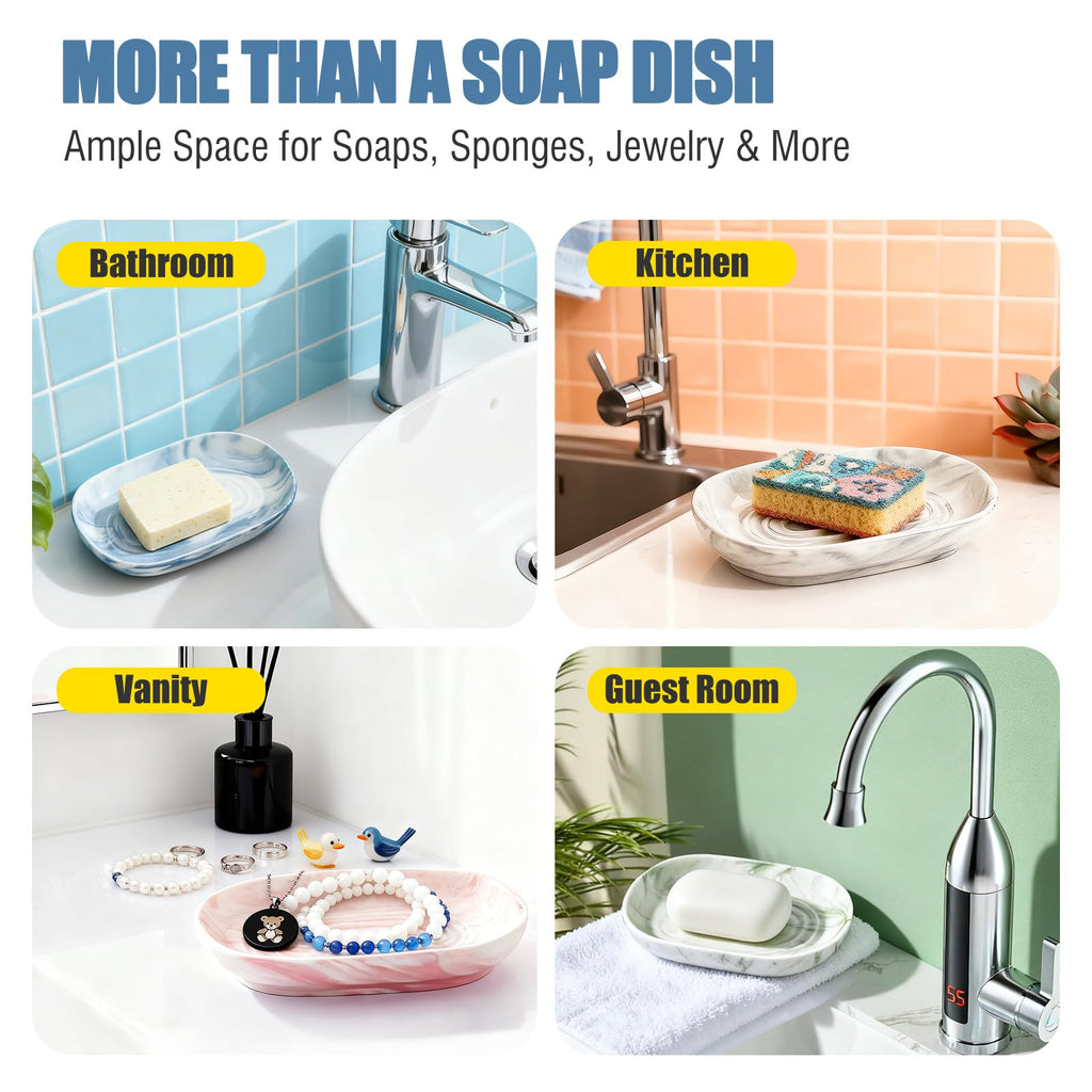 OTHIX Blue Ceramic Soap Dish with Unique Marble Texture, Decorative Bar Soap Holder for Bathroom and Kitchen, Cute Soap Dishes for Bar Soap, Jewelry, Family, Valentines Day Gifts (Blue Texture)