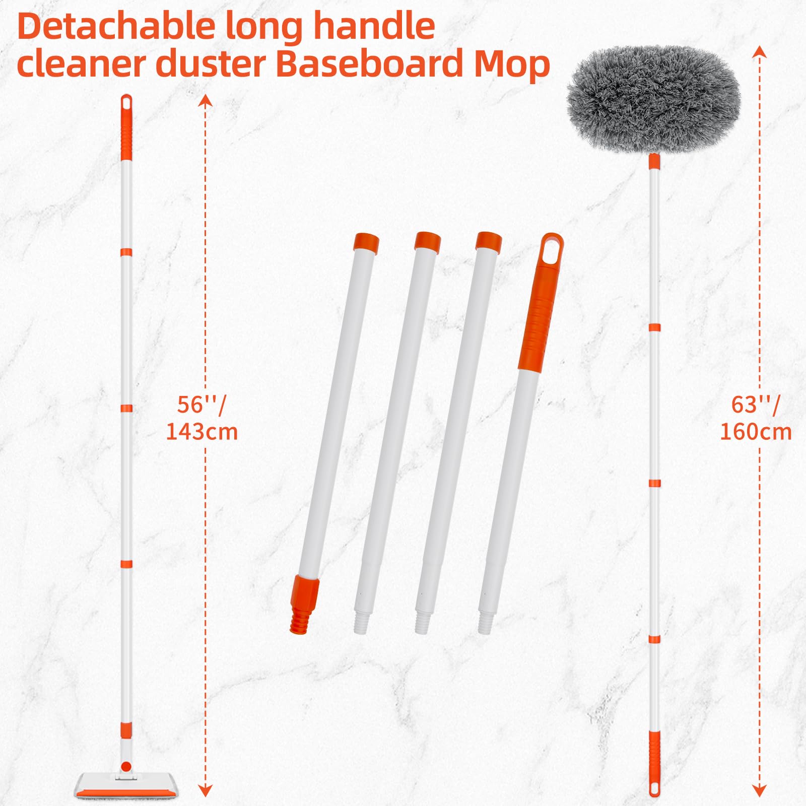 Baseboard Cleaner Tool with Handle, Extendable Long Handle Baseboard Cleaning Duster with Reusable Pads for Floorboard, Ceiling Fan Blade Cleaner Duster (Gray)