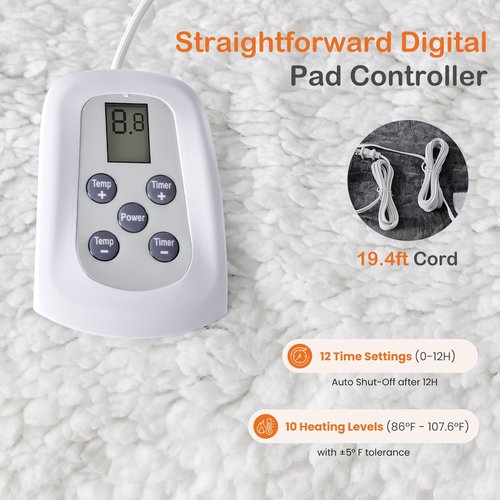 Sweetcrispy Heated Blanket Twin Size, 62''x84'' Heating Electric Blanket with 10 Heat Levels and Auto-Off, Washable Dual-Sided Flannel & Sherpa Fabric Electric Blanket Warmer ETL Certificated