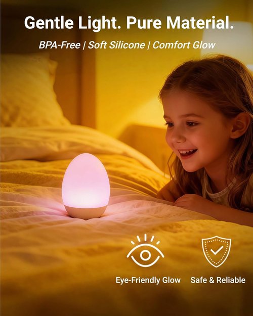 Egg Baby Night Light - Portable Touch Lamp with 7 RGB Colors & Stepless Dimming | BPA-Free Soft Silicone for Nursery & Breastfeeding