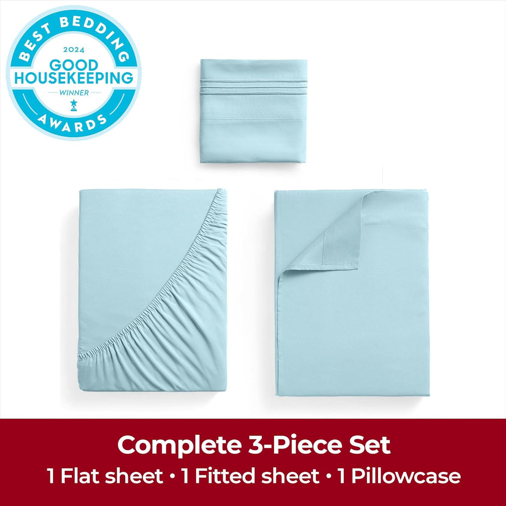 Mellanni Extra Deep Twin Sheets - Ultra Soft, Cooling Bedding - Hotel Luxury, Wrinkle & Stain Resistant (Aqua)