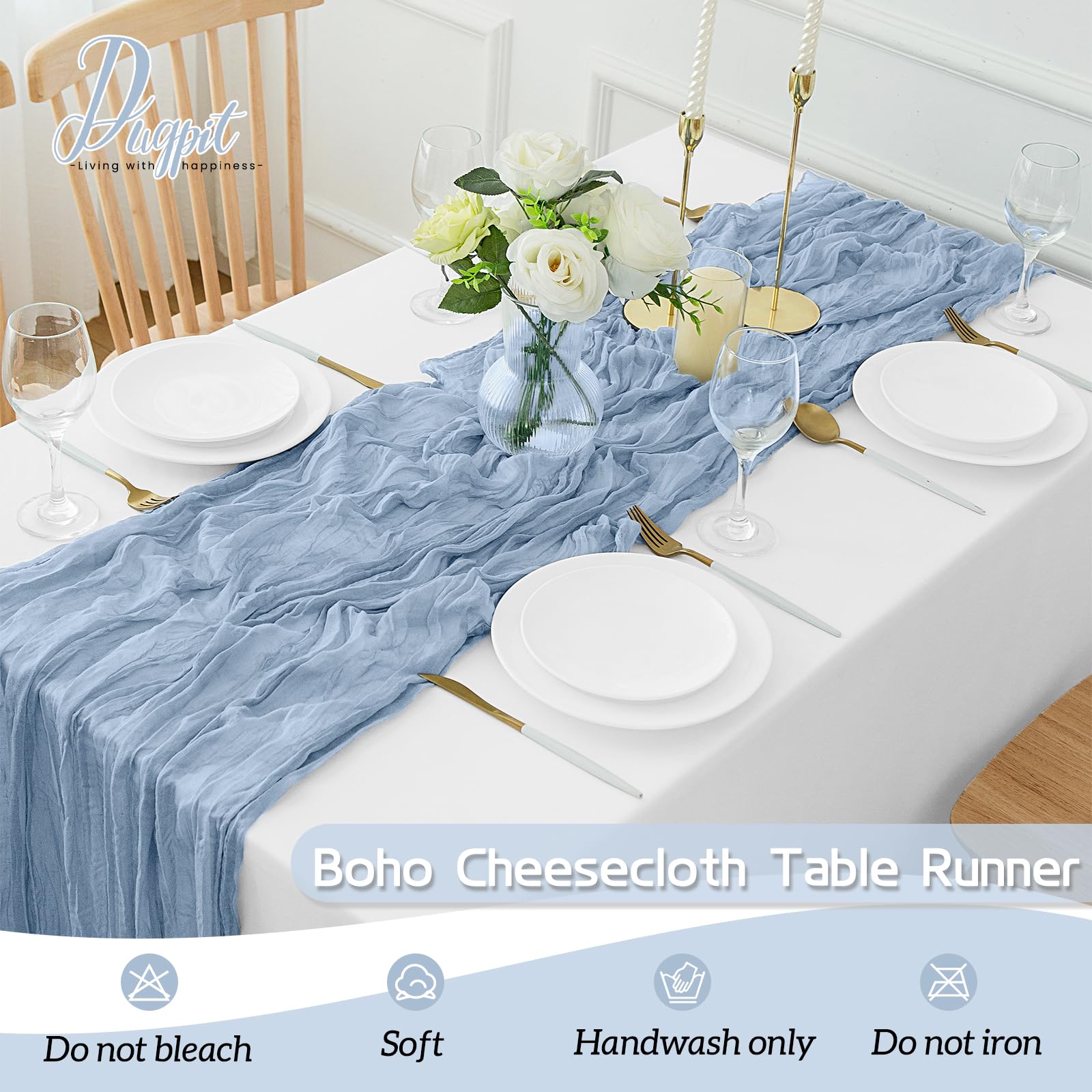 2Pack Dusty Blue Table Runner 10FT Dusty Blue Cheesecloth Table Runner 35x120Inch Long Boho Table Runners Rustic Gauze Table Runners for Party Wedding Bridal Shower Baby Shower Decorations