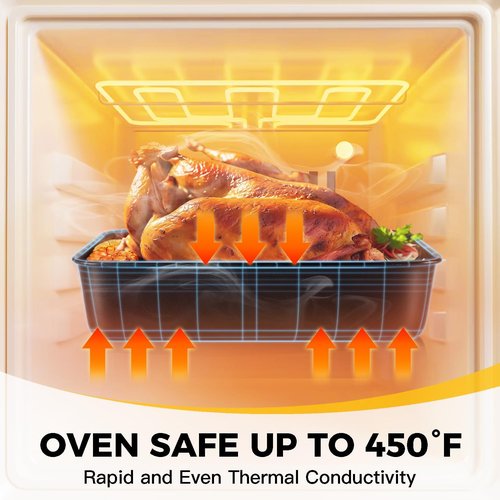 HONGBAKE Lasagna Pan - 3 Inch Deep Nonstick Baking Dish | 15x10" Heavy Duty Oven Roasting Pan, Dark Grey