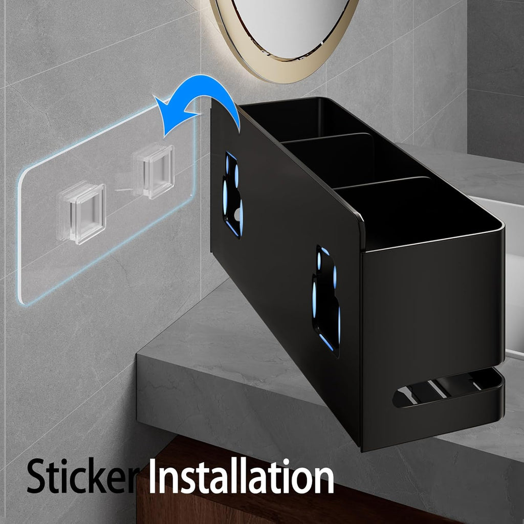 Skiennix Aluminum Electric Toothbrush Holder - Wall Mounted Design | Black, Three Slot