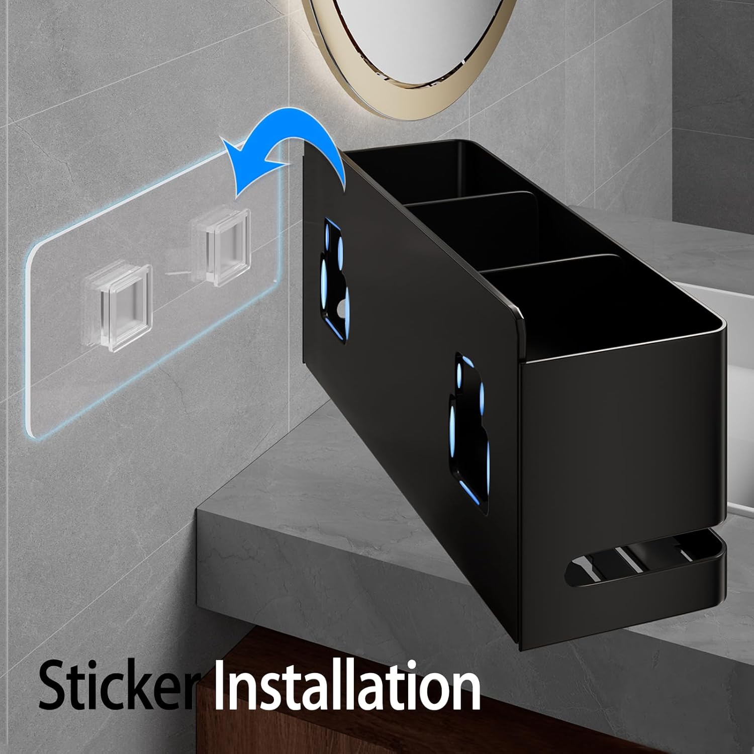 Skiennix Aluminum Electric Toothbrush Holder - Wall Mounted Design | Black, Three Slot