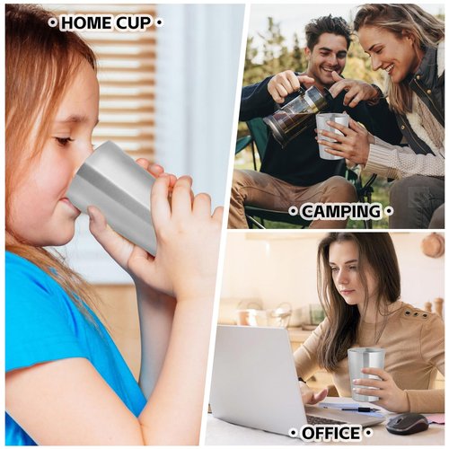 HOEGMST 10 Pack 12 oz Stainless Steel Insulated Cup, Double Wall Vacuum Small Metal Cup, Reusable Camping Cups Unbreakable Indoor Outdoor for Party, Home, Office, BBQ, Sliver