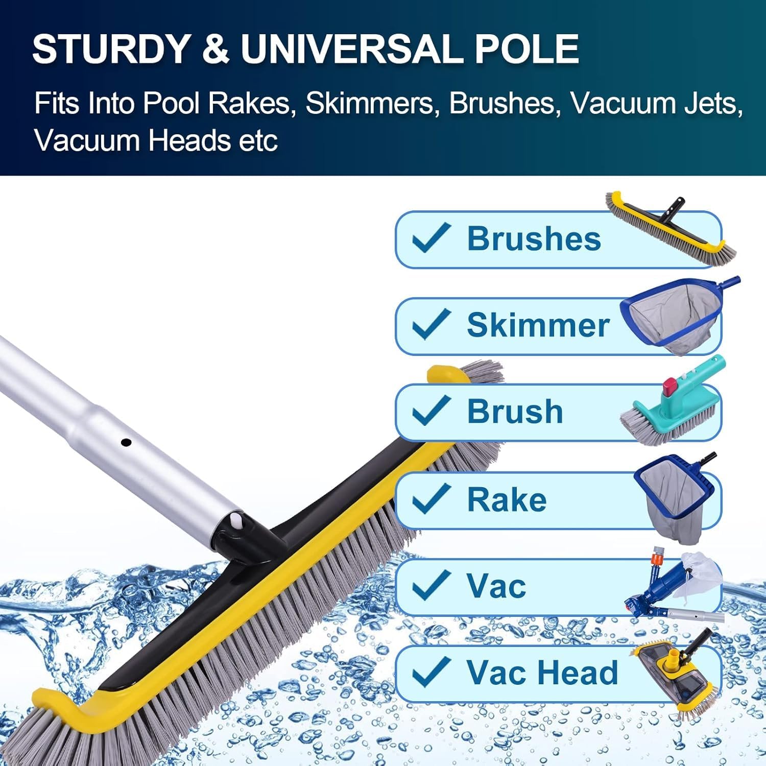 POOLAZA Pool Pole - Dual-Handle Anodized Aluminum Telescopic Skimmer Pole Up to 10.5 Ft | Portable Cleaning Tool