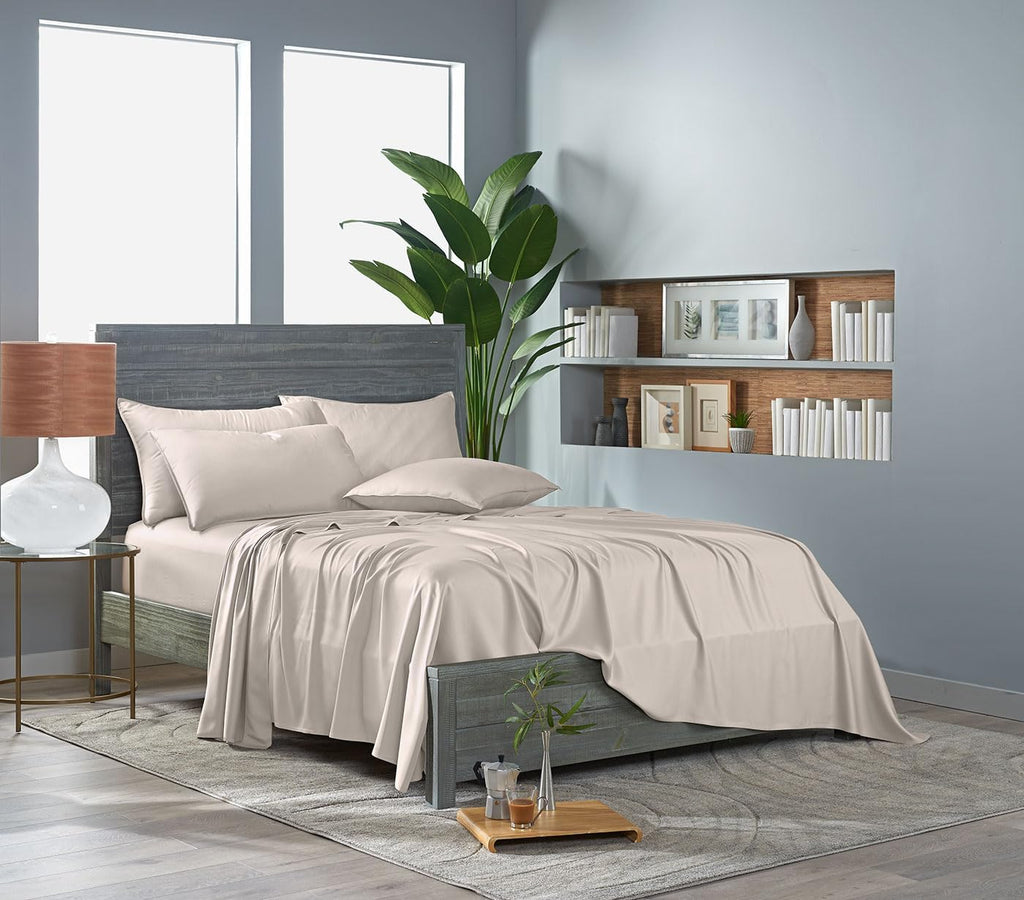 Pure Bamboo California King Sheets - 100% Organic Viscose, Soft & Cooling Bed Sheet Set (Creme)