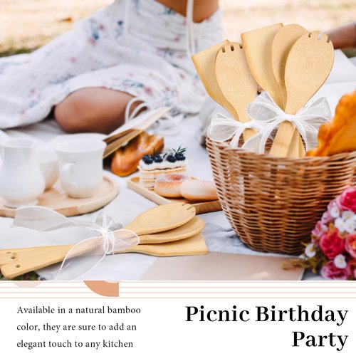 Reallnaive 108 Pcs Bamboo Spatula Wooden Kitchen Utensil Bulk 12''wood Spoon Spatula for Cooking with Ribbon Bridal Baby Shower Game Prize Wedding Party Favors Housewarming Gift (Natural Style)
