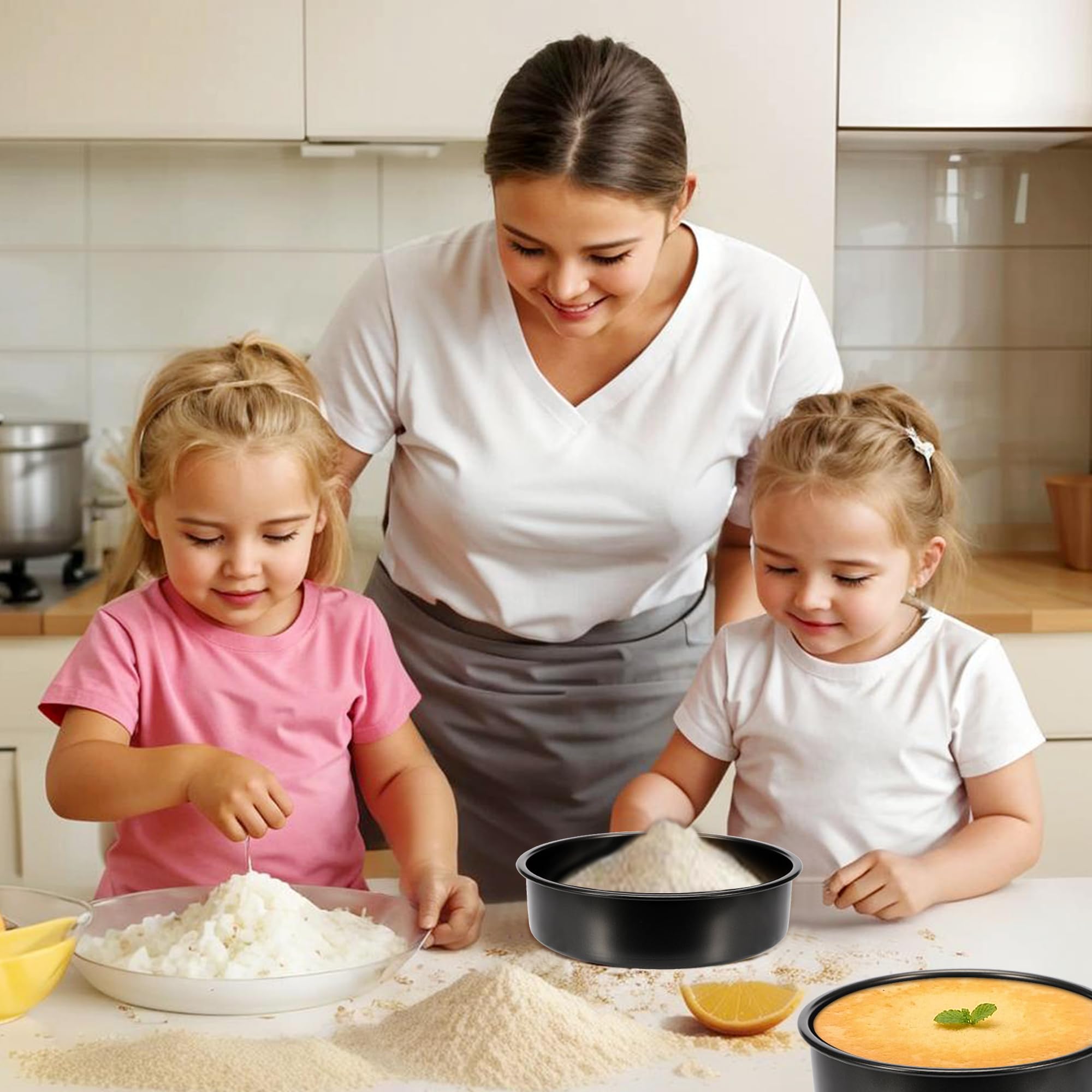 AWTBDP 6 Inch Cake Pans Set of 3, Smash Cake Pans with 100PCS Parchment Paper for Layer Cakes, No-Stick Round Cake Pan Sets for Baking, Durable Baking Pan Set for Christmas Birthday, Dishwasher Safe