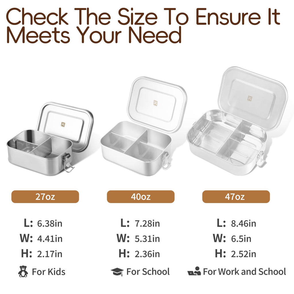GOLDEN KEY 27oz Stainless Steel Bento Box for Kid,800ml Small & Thickened Metal Lunch Box with 3 Compartments,Eco-friendly Leak-Proof Container with Lockable Clips(Green)