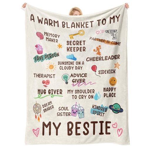 Nuowagify Best Friend Birthday Gifts for Women, Bestie Gift for Women, Friendship Gift for Woman, BFF - Galentines Day Gifts, Valentines Day Gifts for Friends, Best Friend Blanket 60"x 50"- White