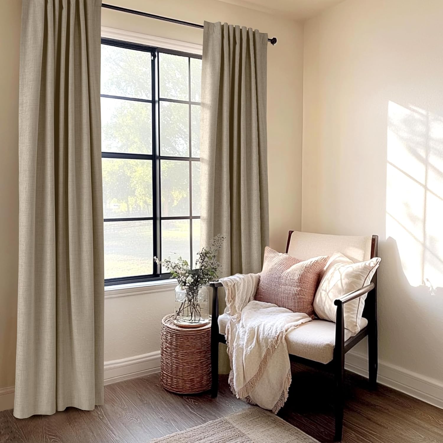Plaza Taupe 100% Blackout Curtains - Thermal Insulated Linen Drapes, 50" W x 108" L, 2 Panels Set
