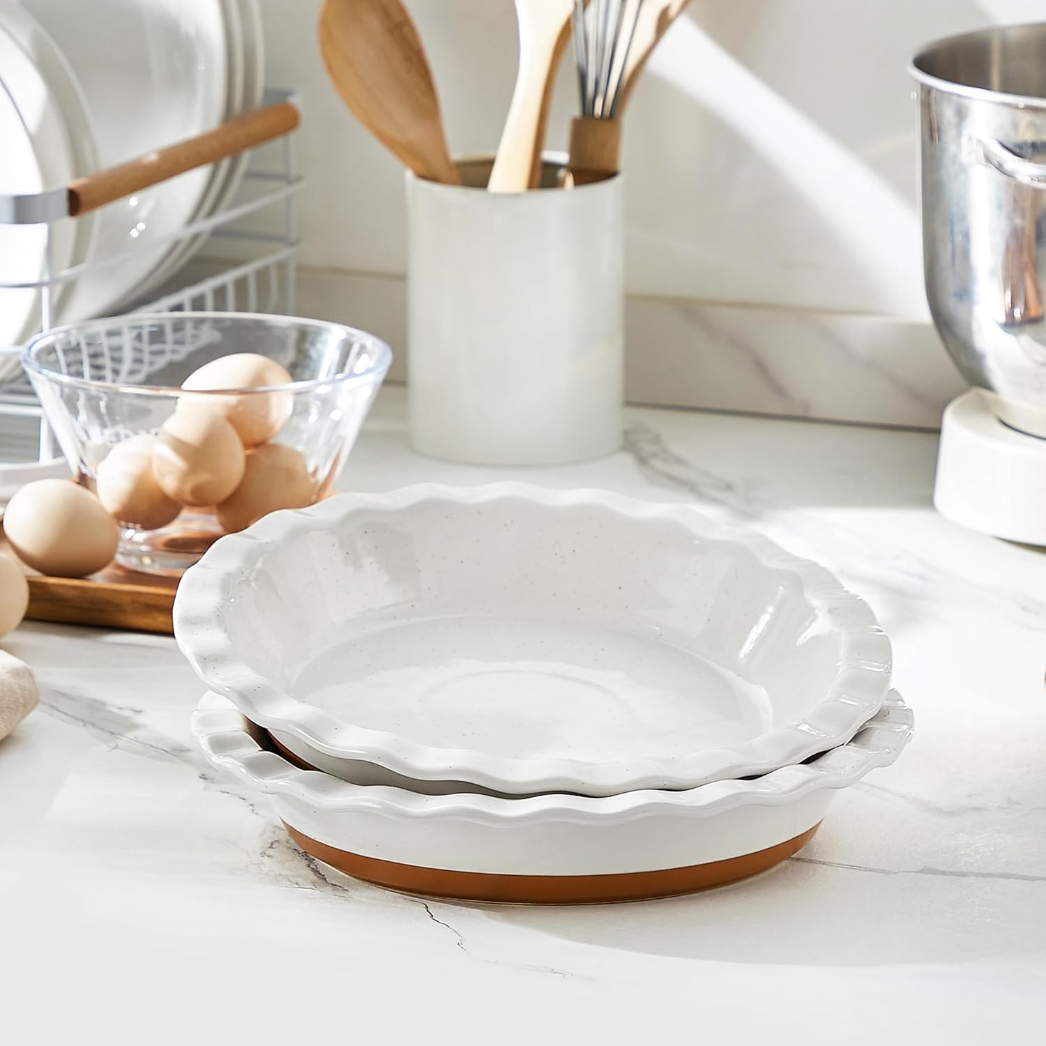MALACASA Ceramic Pie Pan Set - Nonstick 9-Inch Deep Dish Baking Dish | Scratch-Resistant TARA Series
