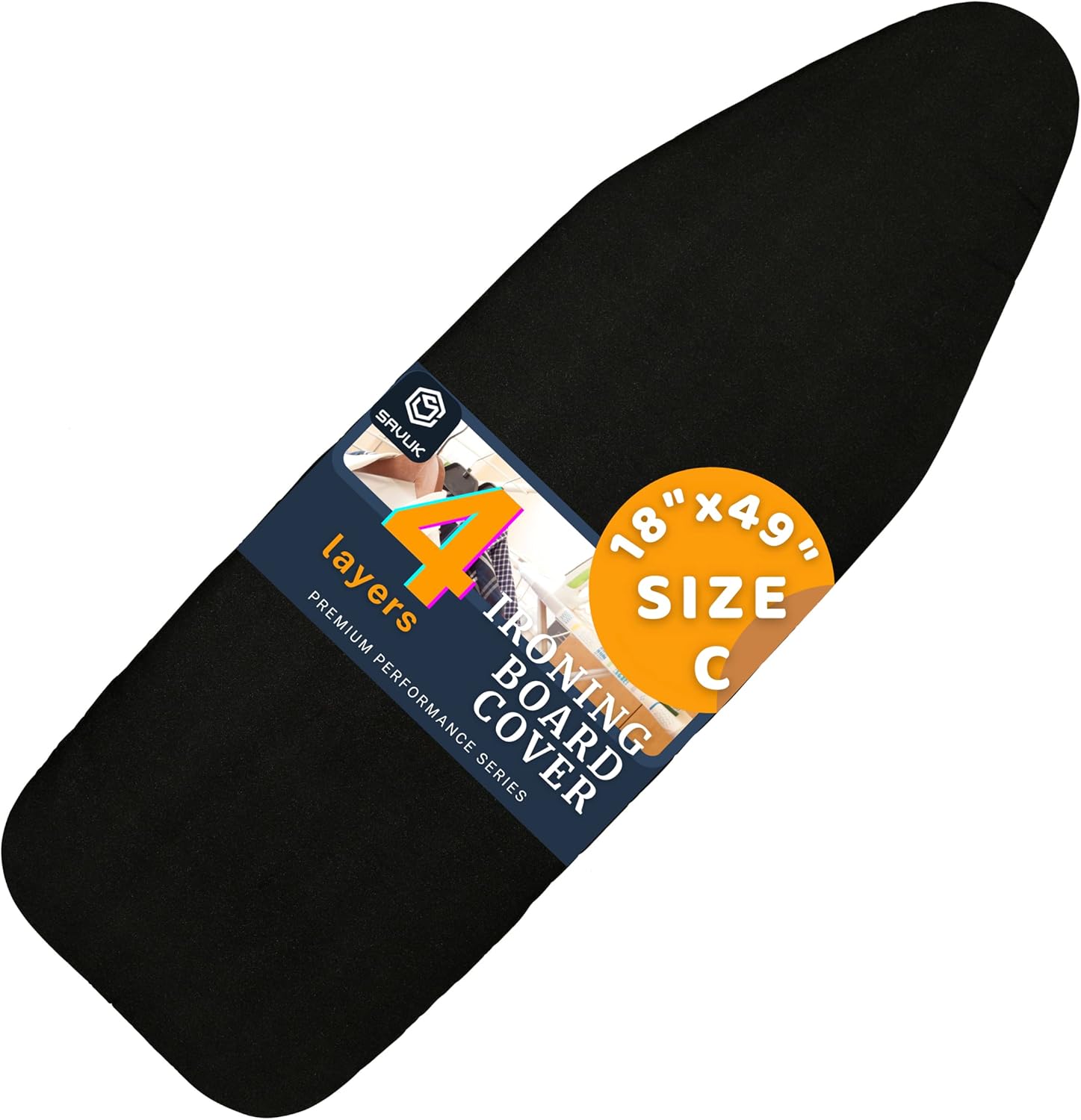 SAVUK Ironing Board Cover - Extra Thick, Heat Reflective Cotton Pad | 18" X 49" Adjustable Fit, Black