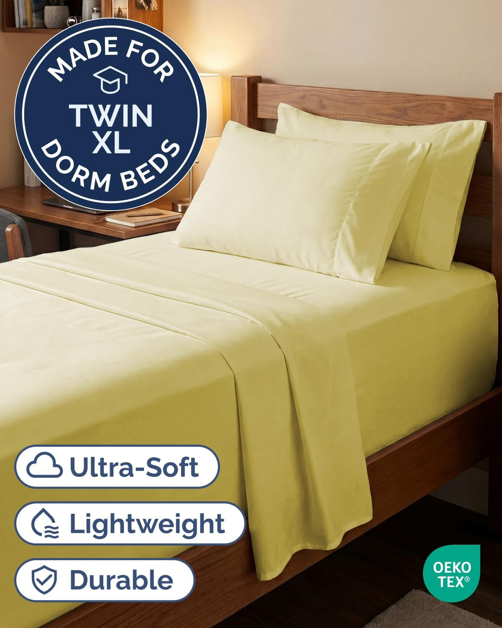 Skiennix Extra Deep Twin XL Sheet Set - 4 Piece Breathable Cooling Bedding - Soft, Wrinkle-Free Yellow
