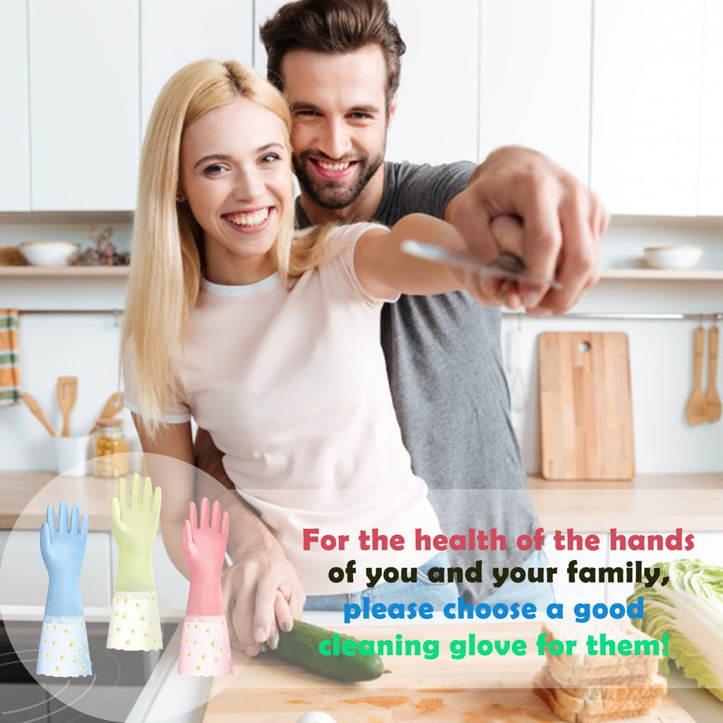 KAQ Dishwashing Cleaning Gloves 3 Pairs - Reusable Rubber Gloves Non-Slip Laundry Kitchen Gardening Waterproof Household Gloves(Medium)