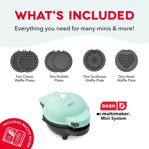 Dash MultiMaker® Mini Maker System - Compact Waffle Maker with Removable Griddle Plates - Aqua