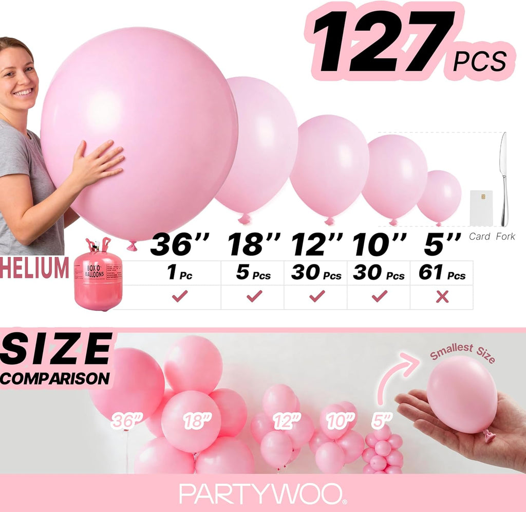 PartyWoo Baby Pink Balloons - 127-Piece Arch Kit with Various Sizes for Baby Shower & Birthday Decor