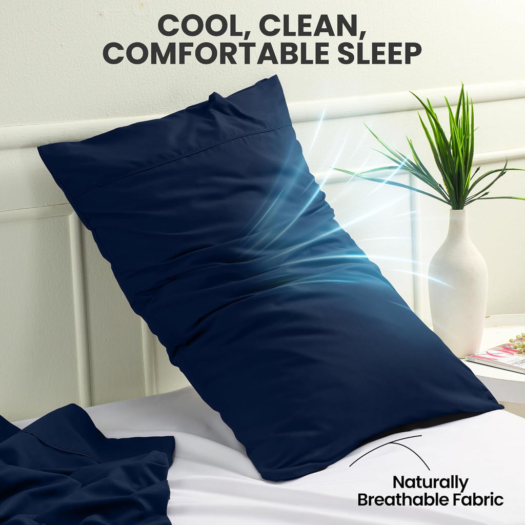 Utopia Bedding Standard Pillow Cases - Soft Brushed Microfiber - 2 Pack, Navy | 20 x 26 Inches