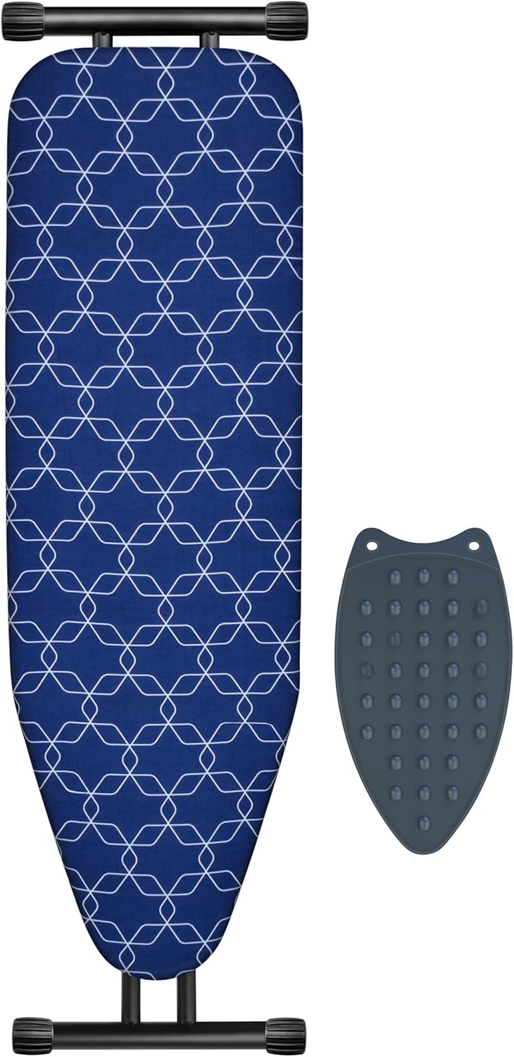 Skiennix Classic Ironing Board - Compact Space Saver with Extra Wide Padded Surface | 43 x 13 Inches, Blue Geometry