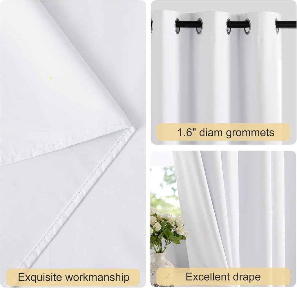 NICETOWN 100% Blackout Window Curtain Panels - Thermal Insulated, 96-Inch Length, Snow White, Set of 2