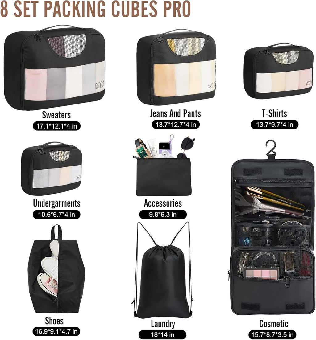 OlarHike 48QT Storage Bins - 3 Pack with 8 Packing Cubes for Organized Travel & Home Use