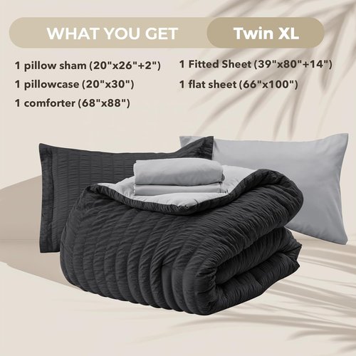 HYMOKEGE Twin XL Comforter Set - All-Season Luxury 5-Piece Bedding Set in Black & Light Grey