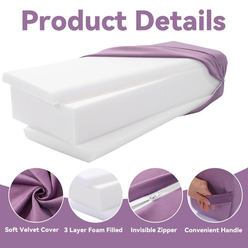 MABOZOO Yoga Bolster Set, Velvet Cover High Density Foam Pillows for Restorative Yoga and Meditation, Rectangular and Cylinder Bolster Pillow Meditation Cushion Pillow For Women Leg