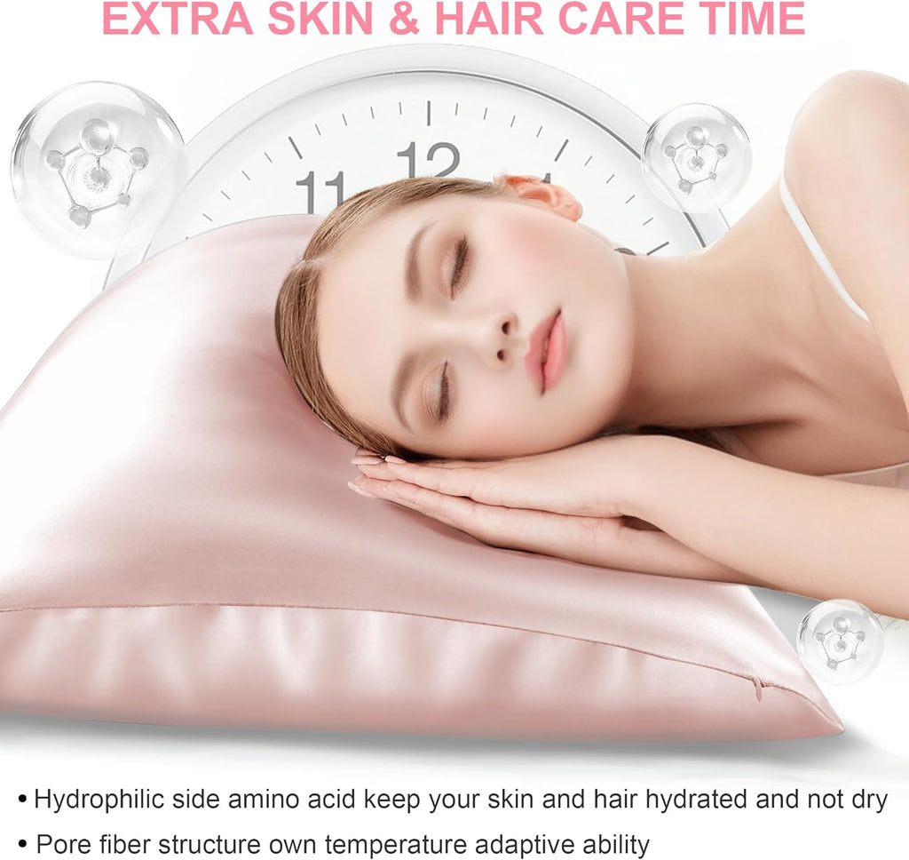 Mulberry Silk Pillow Cases - 2 Pack Standard Size with Hidden Zipper | Cooling Satin for Hair & Skin - Coral Pink