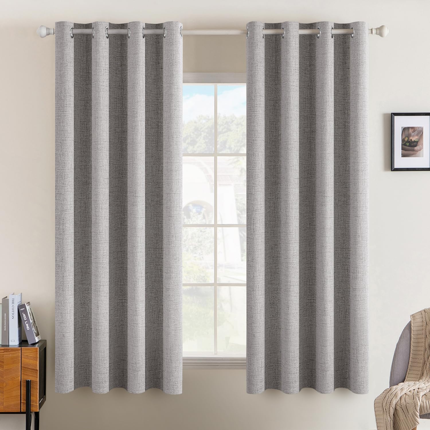 MIULEE Blackout Curtains - 100% Thermal Insulated Light Gray Linen Texture Drapes | 52x63 Inch (2 Panels)