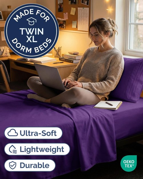 Comfy Twin XL Sheet Set by [Brand Name] - Breathable Cooling Bedding | Ultra-Soft, Deep Pockets, Wrinkle-Free - Purple