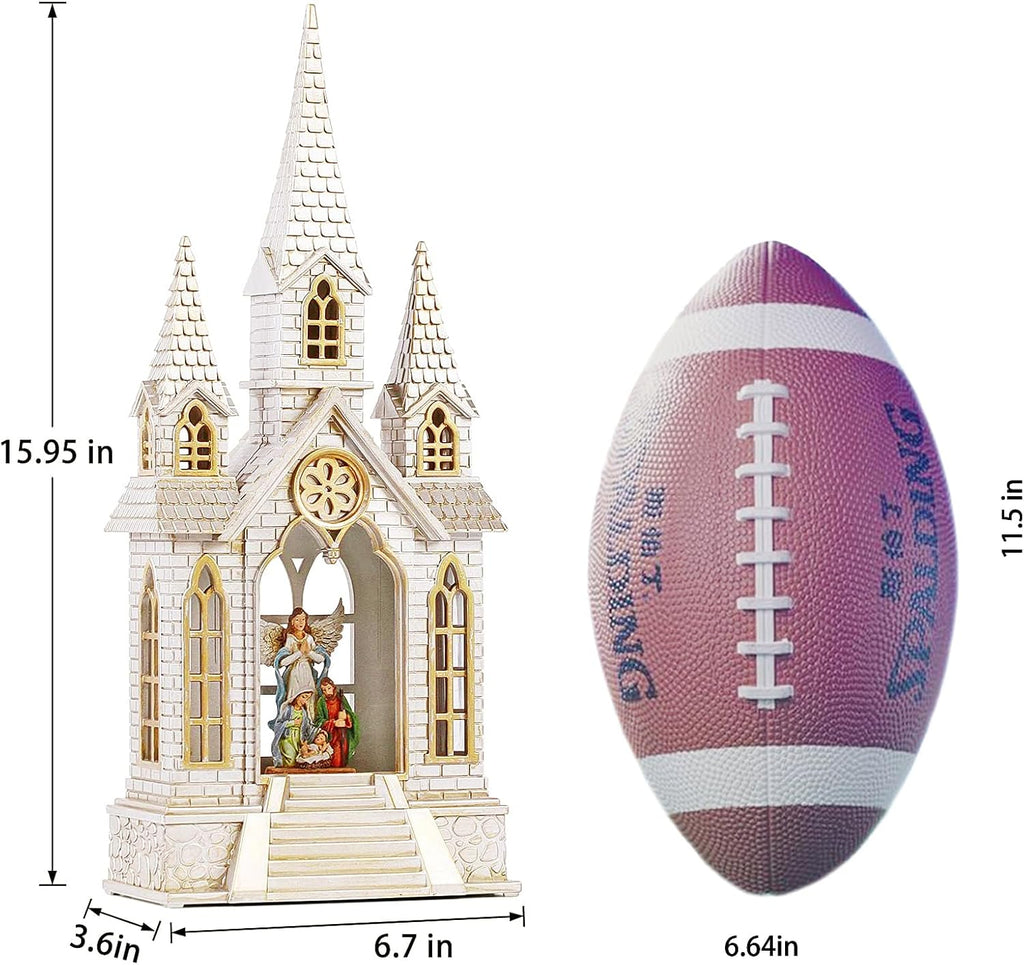 Skiennix Church Snow Globe | Lighted Christmas Lantern with Angel Nativity Scene - Musical Decor