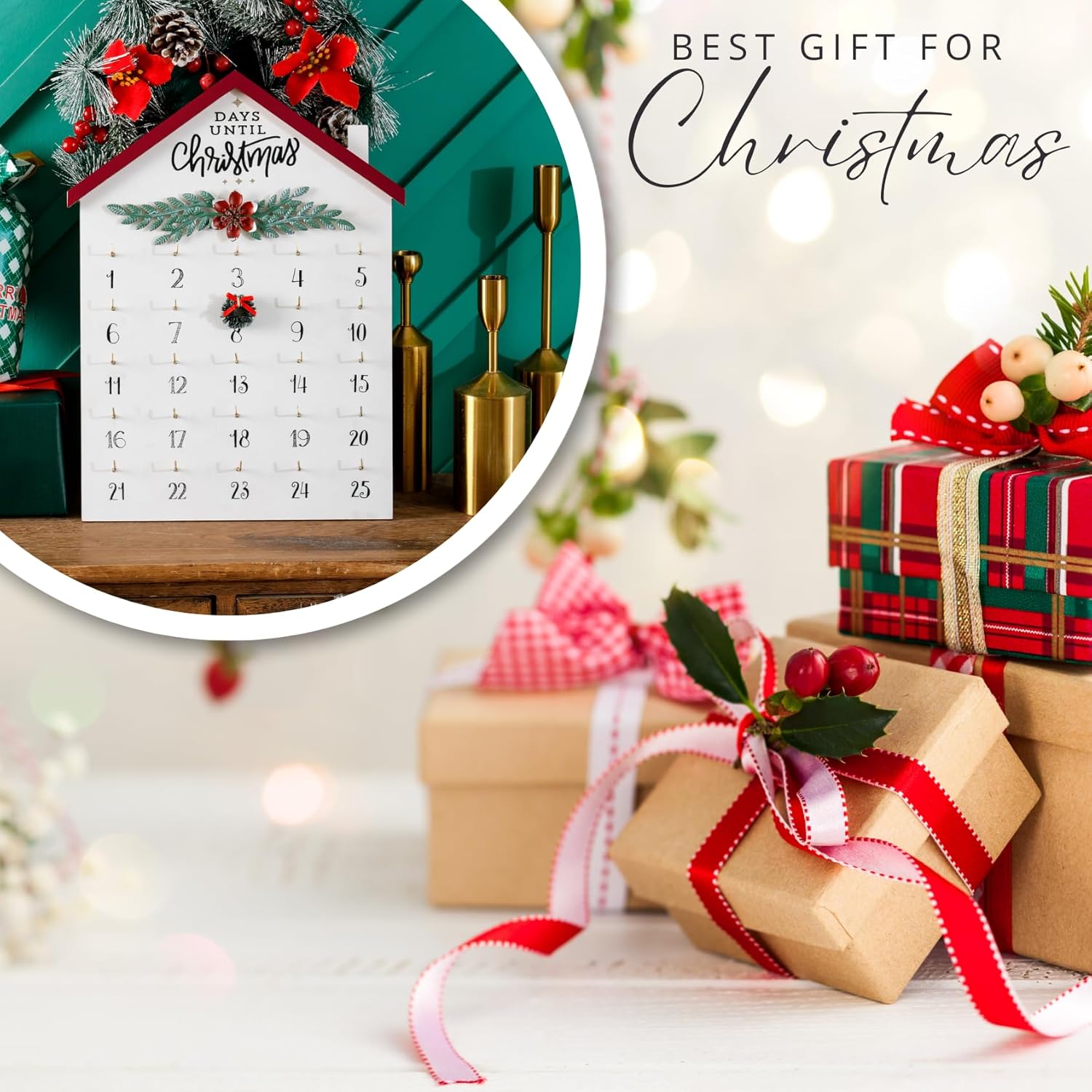 Regine Switzerland Christmas Countdown Calendar - 25 Days Advent Decor | Rustic Wooden Wall Hanging