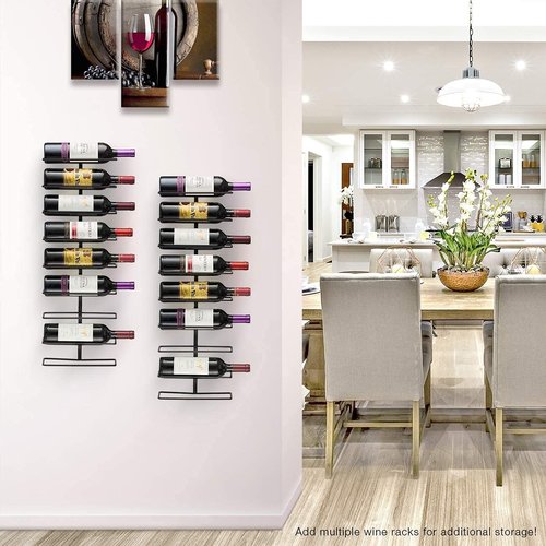 Sorbus Wall Mount Wine Rack 2-Pack – Holds 9 Bottles Each – Black Metal Wine Bottle Holders for Wall, Modern Wine Rack for Home Bar, Kitchen
