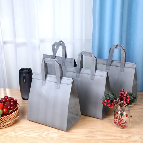 Hushee 200 Pcs Insulated Take out Bags Bulk Thermal Insulation Take Away Bags Disposable 10.24x11.02x6.69 Inch for Grocery Lunch Hot Cold Frozen Food Delivery Shipping Cooler(Gray)