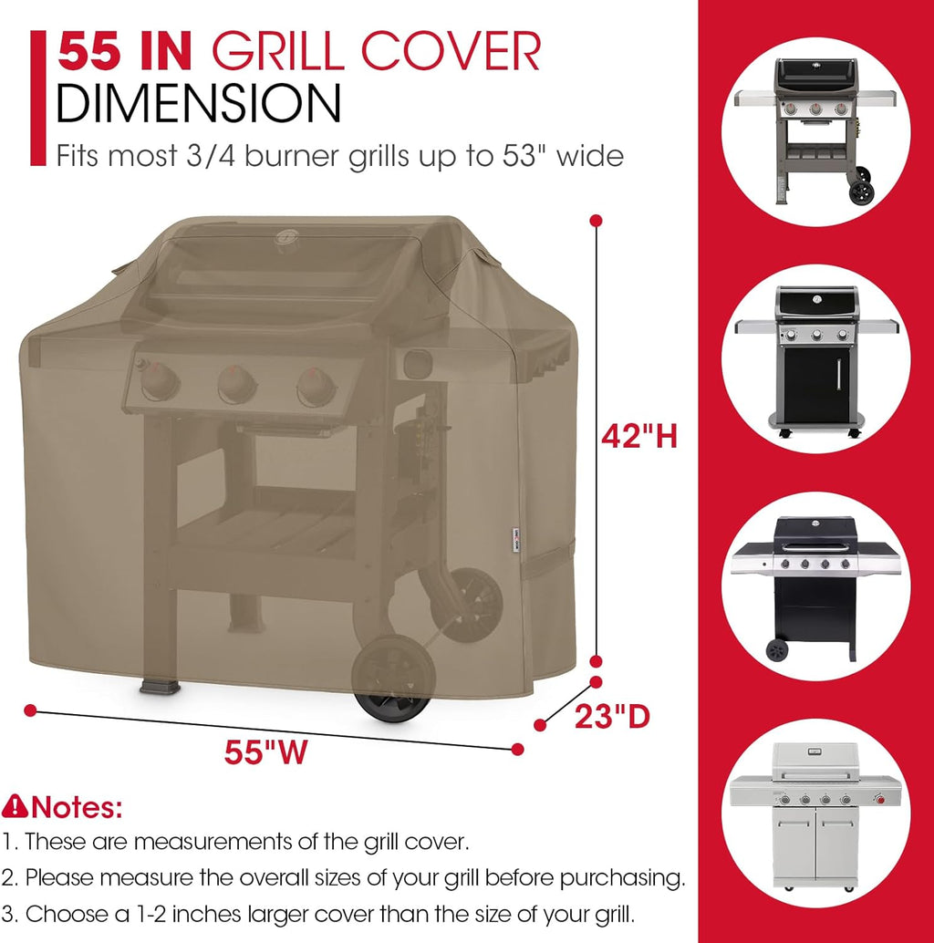 Unicook 55-Inch Heavy Duty Waterproof Grill Cover - All-Season Protection for Weber & Charbroil Grills | Neutral Taupe