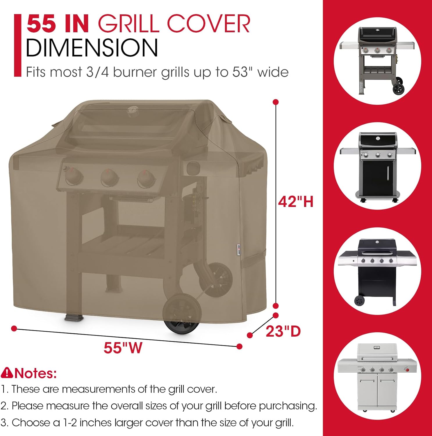 Unicook 55-Inch Heavy Duty Waterproof Grill Cover - All-Season Protection for Weber & Charbroil Grills | Neutral Taupe
