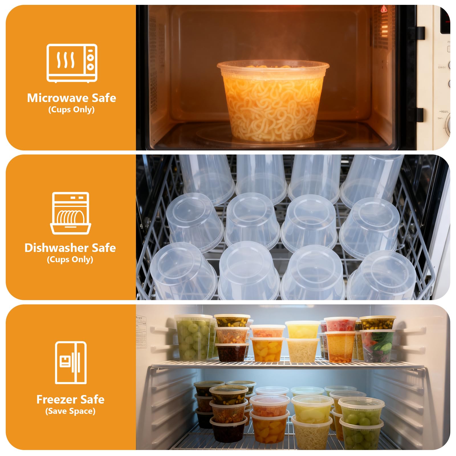 NESCCI 96 Pack (192-Piece) Deli Containers with Lids, 32/16/12/8 oz X 24 Set Each, Leak-Proof & BPA Free Airtight Takeout Plastic Food Storage Containers for Soup, Meal Prep, Microwave/Freezer Safe