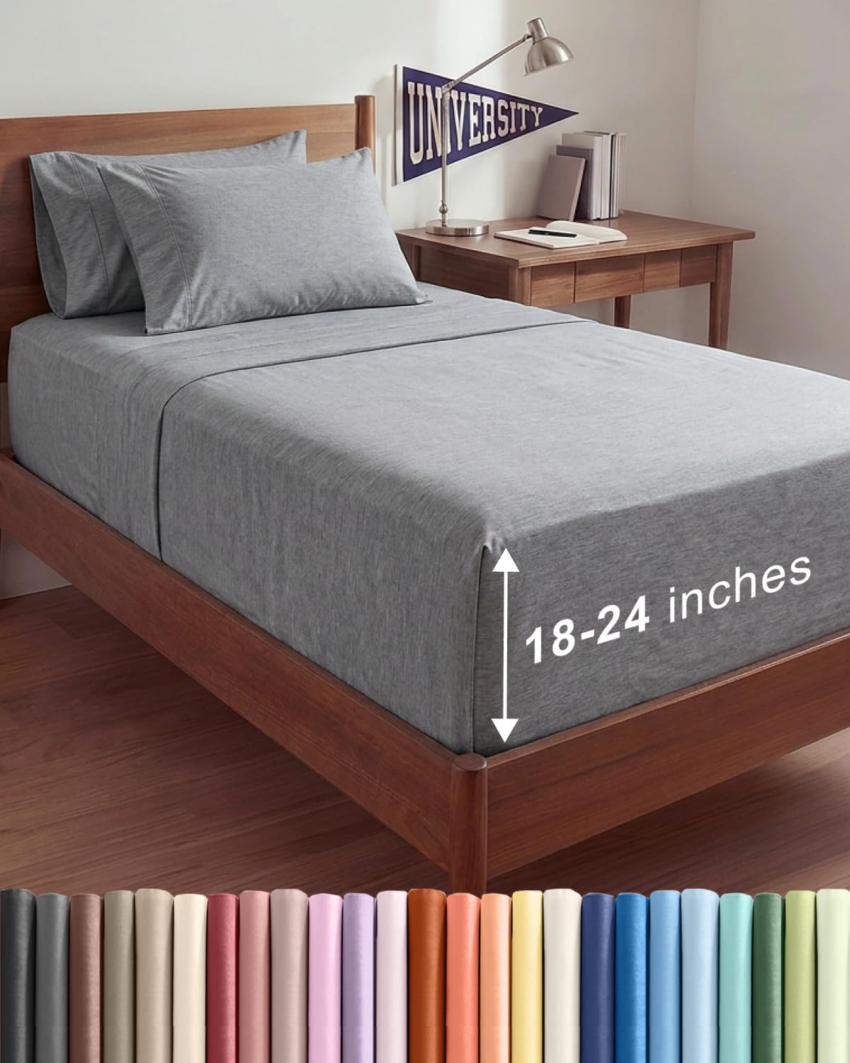 Skiennix Extra Deep Twin XL Sheet Set - 4 Piece Breathable Cooling Bedding - Soft Wrinkle-Free Heathered Grey