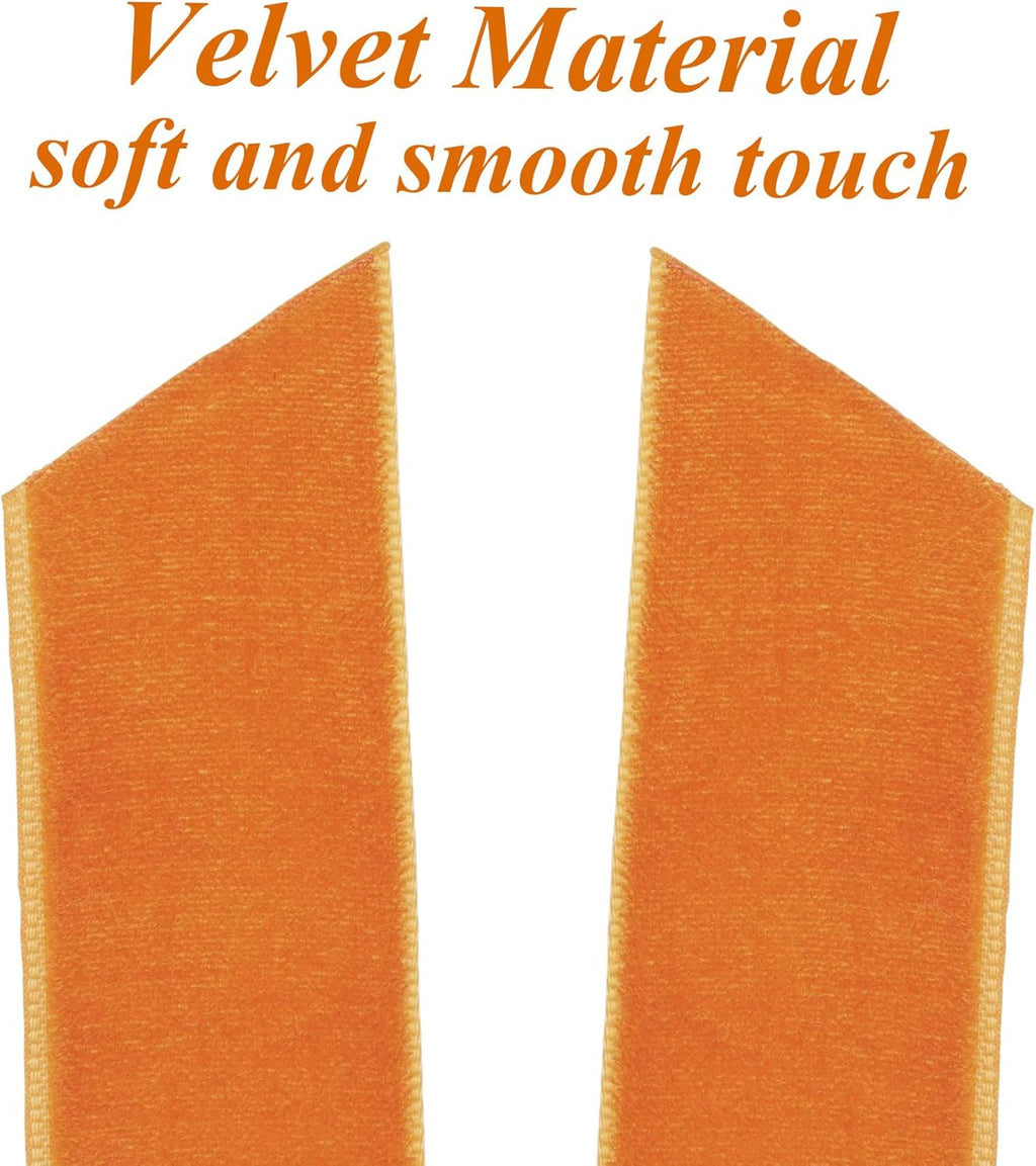 Skiennix 12Pcs Fall Velvet Ribbon Bows - 5in x 10in Orange Christmas Ornaments for Holiday Decor