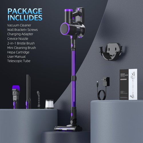 Bieiao Cordless Vacuum Cleaner, Stick Vacuum with LED Display, 2 Modes 6 in 1 Lightweight Rechargeable Cordless Stick Vacuum with 40Min Detachable Battery Vacuum Cleaner for Home Hard Floor Carpet