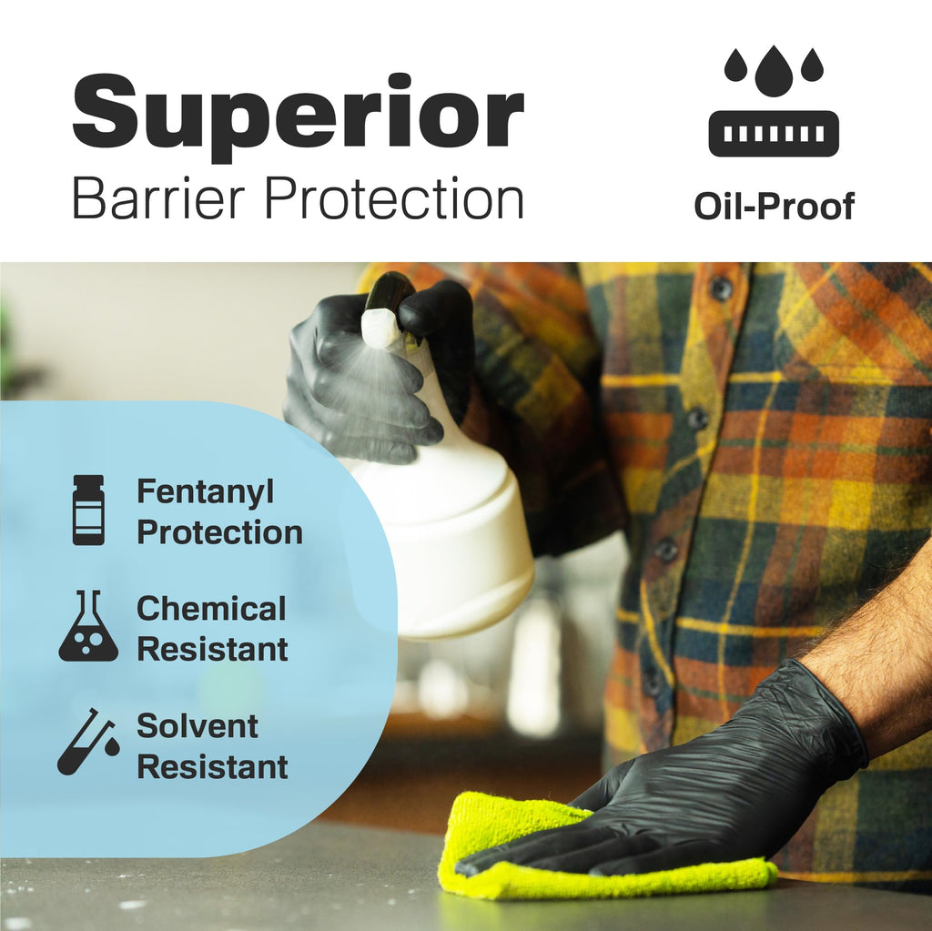 Raxwell 5.5 Mil Black Nitrile Gloves - Chemical Resistant for Medical & Cleaning Tasks - Textured Touchscreen-Compatible Food Safe Gloves - Disposable for Cooking & Prep - Medium Pack of 100