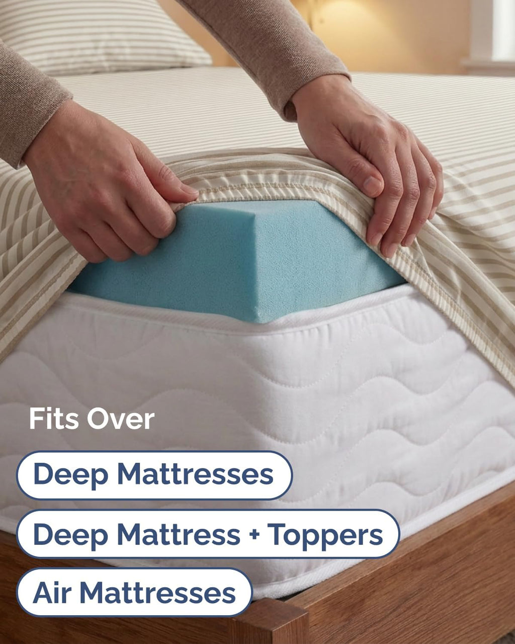 Skiennix Extra Deep Twin XL Sheet Set - 4 Piece Breathable Cooling Bedding - Soft Wrinkle-Free Beige Stripes